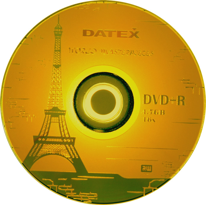 Носители инфомации DATEX DVD+R 4,7Gb 16x Bulk 100 pcs "Eiffel Tower" Gold