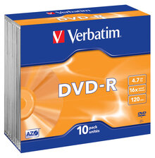 Носії інформації VERBATIM DVD-R 4,7 Gb 16x Slim 10 pcs Matt Silver 43655