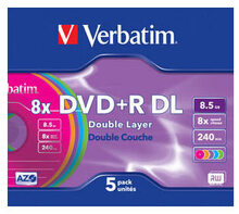 Носії інформації VERBATIM DVD+R 8,5 Gb DL 8x Slim 5 pcs Color 43682