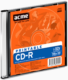 CD диски  ACME CD-R 52X Slim Box Printablе