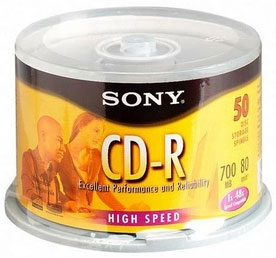 Диск CD без запису SONY CD-R 700MB/48x CakeBox 50