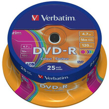 Носії інформації VERBATIM DVD-R 4,7 Gb 16x Cake 25 pcs Colour 43732