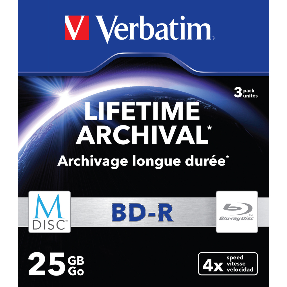 Носители информации VERBATIM M-DISC BD-R 25Gb 4x Slim 3pcs (43827) ЦЕНА УКАЗАНА ЗА 1 ДИСК True