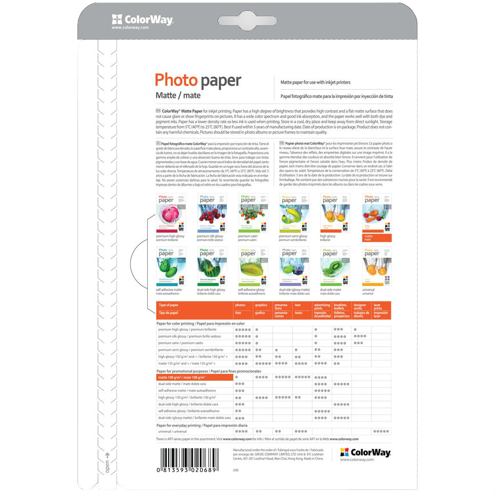 Фотопапір COLORWAY PM190050A4 матова 190г/м Формат А4