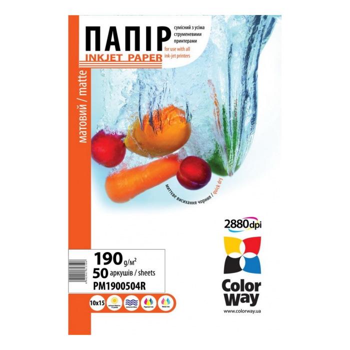 

Фотобумага COLORWAY 190г/м, 10x15 PM190-50, PM1900504R бумага матовая 190г/м, 10x15 PM190-50