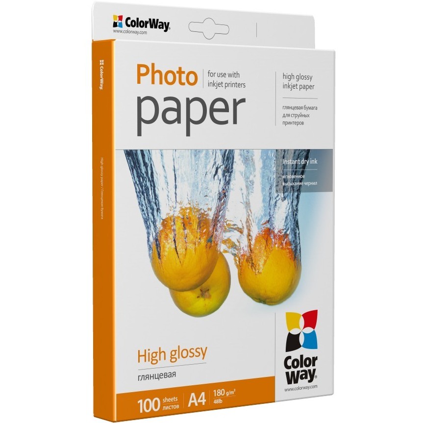 Фотопапір ColorWay A4 180г/м2 100шт (PG180100A4) Тип фотопапір
