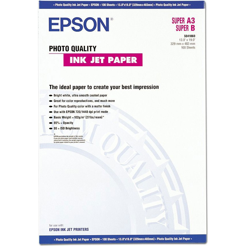 

Фотобумага Epson A3+ Photo Quality InkJet Paper, 100л (C13S041069), Бумага A3+ Photo Quality InkJet Paper, 100л