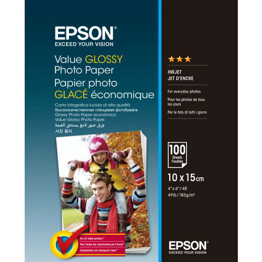 Фотопапір EPSON 100 mm x 150 mm Value Glossy Photo Paper 100 л (C13S400039)