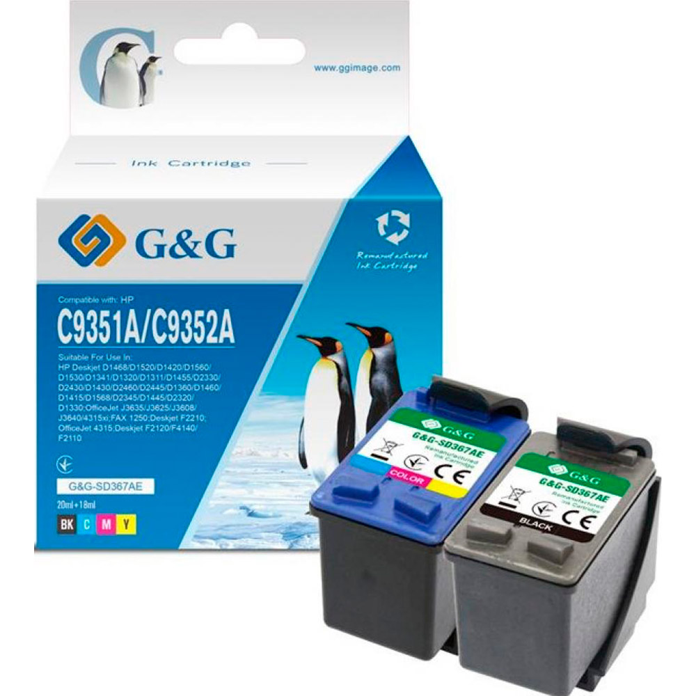 

Картридж G&G HP No.21/22 DJ3920/3940, PSC1410 Black/Tri-color (G&G-SD367AE), HP No.21/22 DJ3920/3940, PSC1410 Black/Tri-color