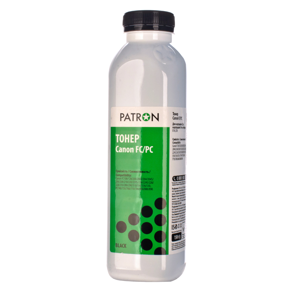 

Тонер PATRON CANON T-PN-CFCPC-150, CANON FC/PC, ФЛАКОН, 150 гр