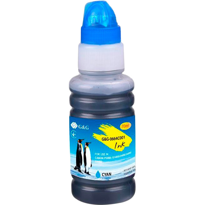

Чернила G&G Canon GI-490 PIXMA G1400 Cyan 70 мл (G&G-0664C001), Чернила Canon GI-490 PIXMA G1400 Cyan 70ml