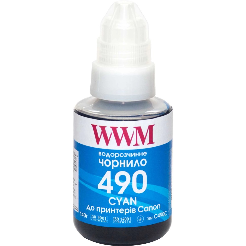 Чорнило WWM Canon GI-490 для G1400/G2400/G3400 Cyan (C490C)