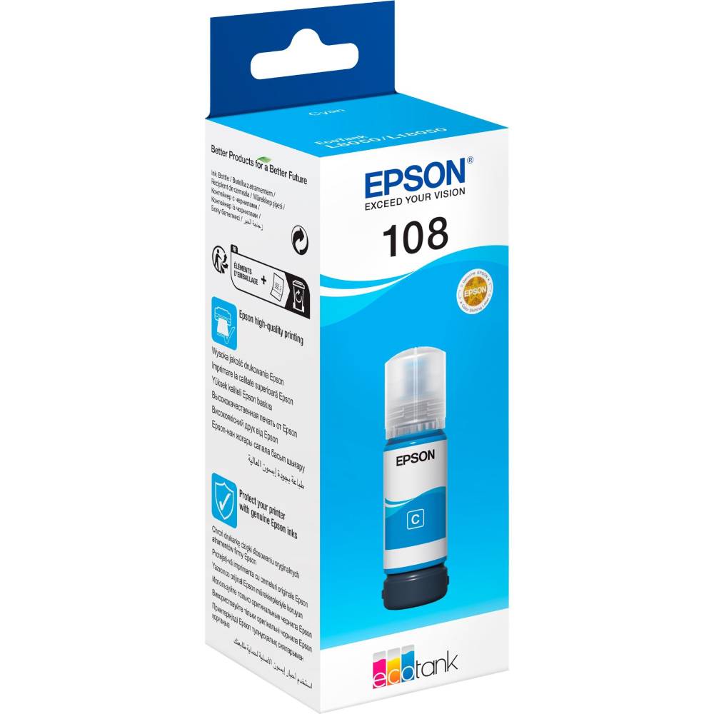 Контейнер із чорнилом EPSON 108 EcoTank L8050/L18050 Cyan (C13T09C24A) Тип пігментні