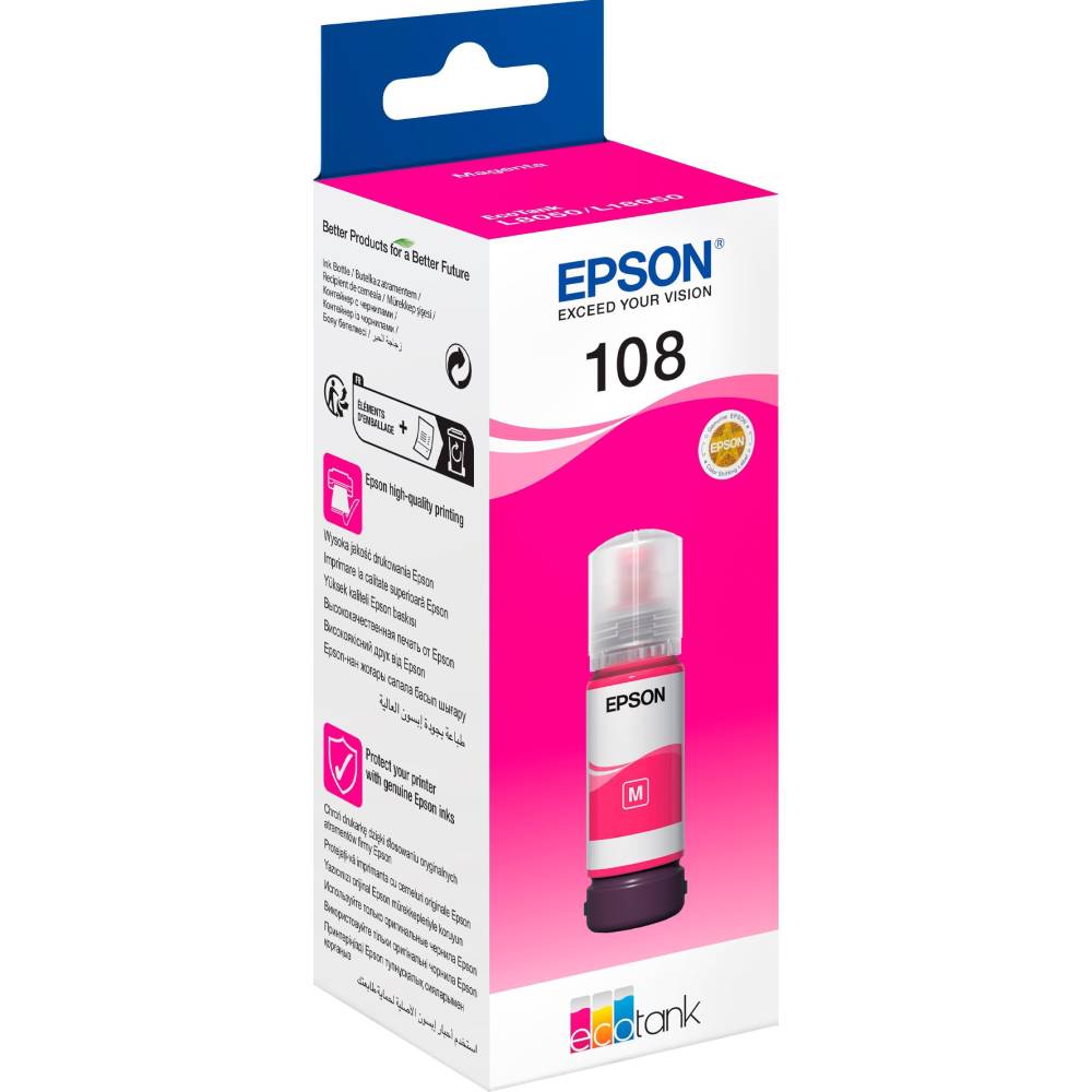 Контейнер с чернилами EPSON 108 EcoTank L8050/L18050 Magenta (C13T09C34A) Тип пигментные