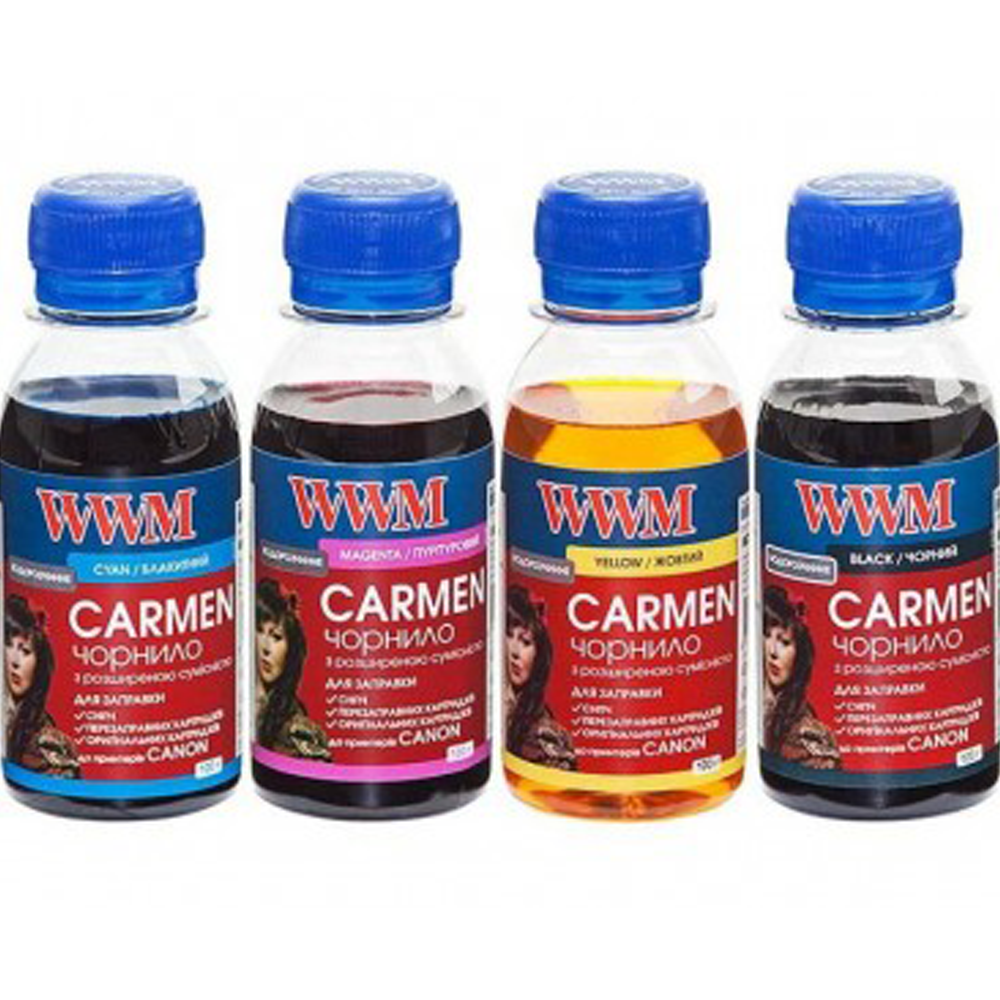 Комплект чорнила WWM для CANON CARMEN C/M/Y SET.4-2 4х100мл (CARMEN/SET.4-2) Тип водорозчинні + пігментні
