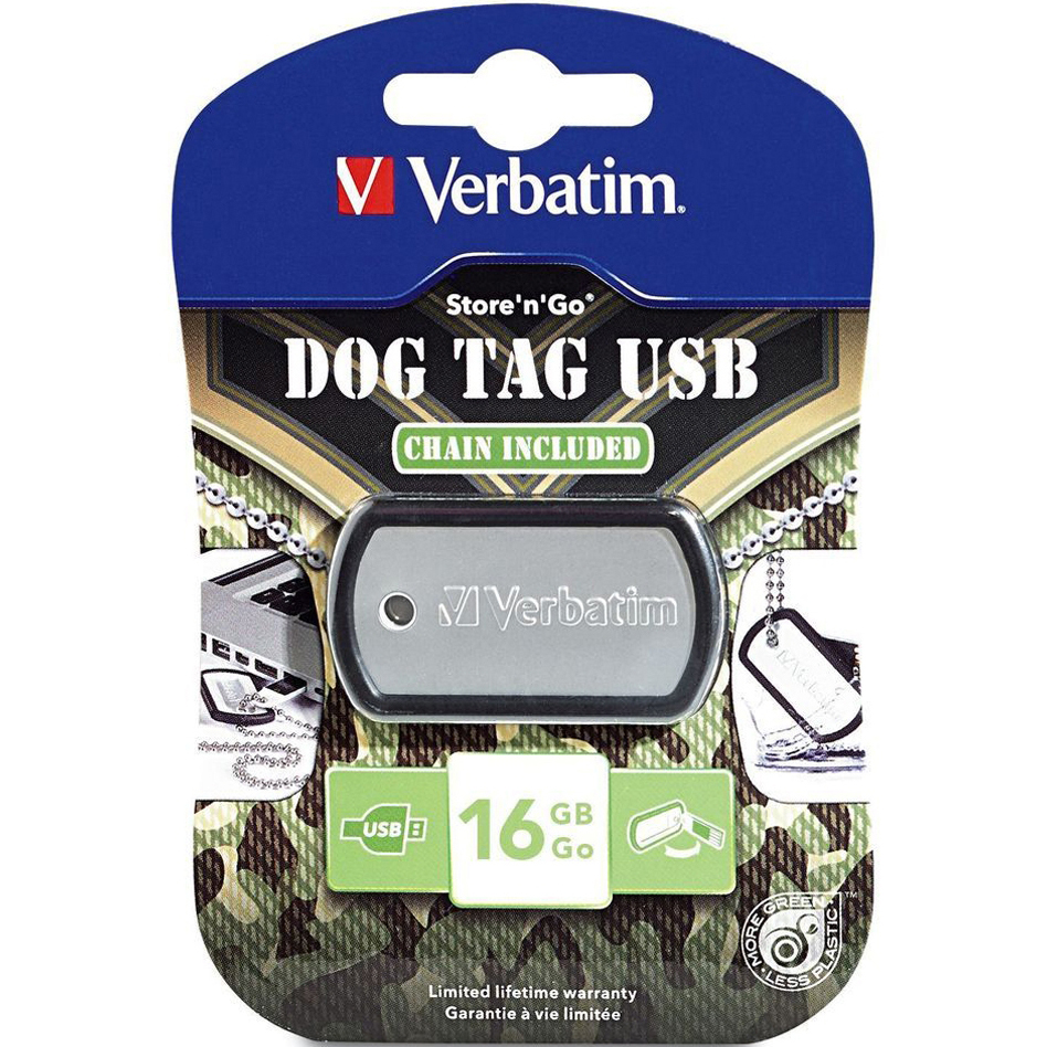 Внешний вид Флеш-драйв VERBATIM USB Drive 16Gb STORE'N'GO DOG TAG BLACK 98671