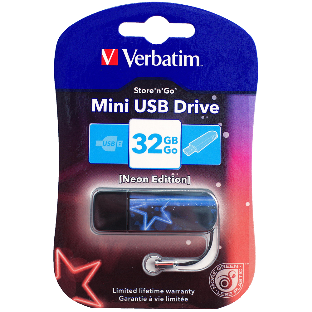 Внешний вид Флеш-драйв VERBATIM STORE'N'GO MINI USB Drive 32Gb NEON BLUE (49389)