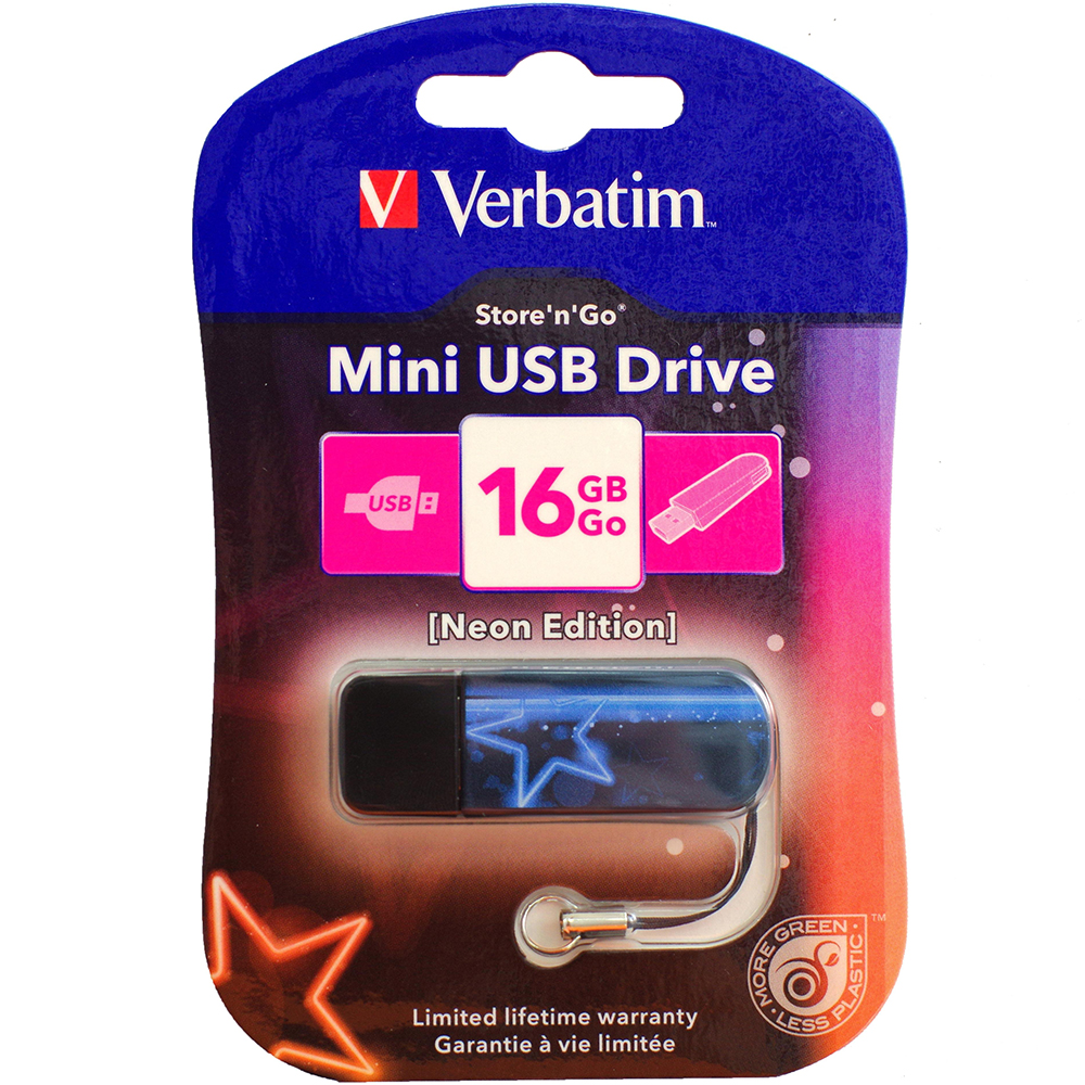 Флеш-драйв VERBATIM STORE'NGO MINI NEON 16Gb (49395) Объем памяти 16 Гб