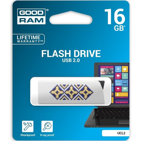 

Флеш-драйв GOODRAM CL!CK 16 GB UKRAINE White (UCL2-0160W0R11-L), UCL2 16 GB