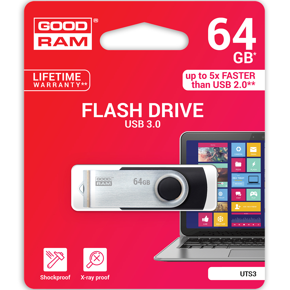 Флеш-драйв GOODRAM TWISTER 64 GB, USB 3.0 (UTS3-0640K0R11) Об'єм пам'яті 64 Гб