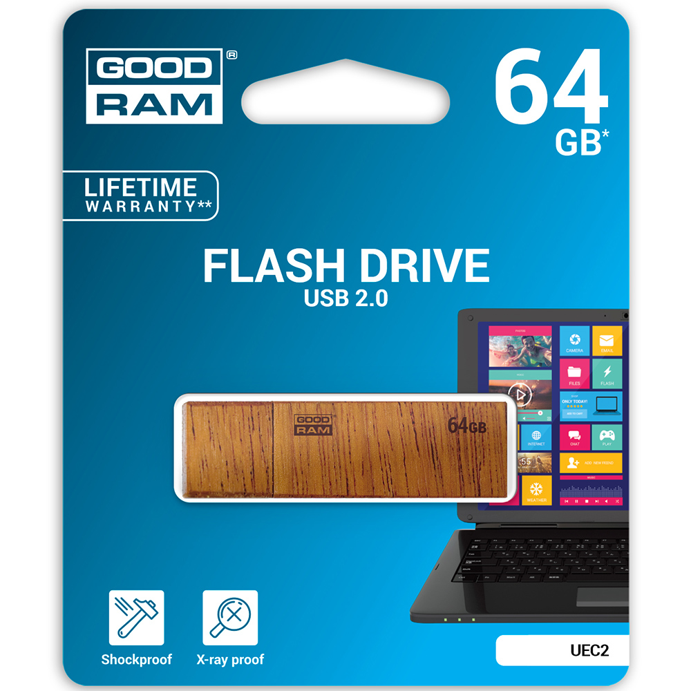 Флеш-драйв GOODRAM UEC2 64 GB BROWN (UEC2-0640N0R11) Объем памяти 64 Гб