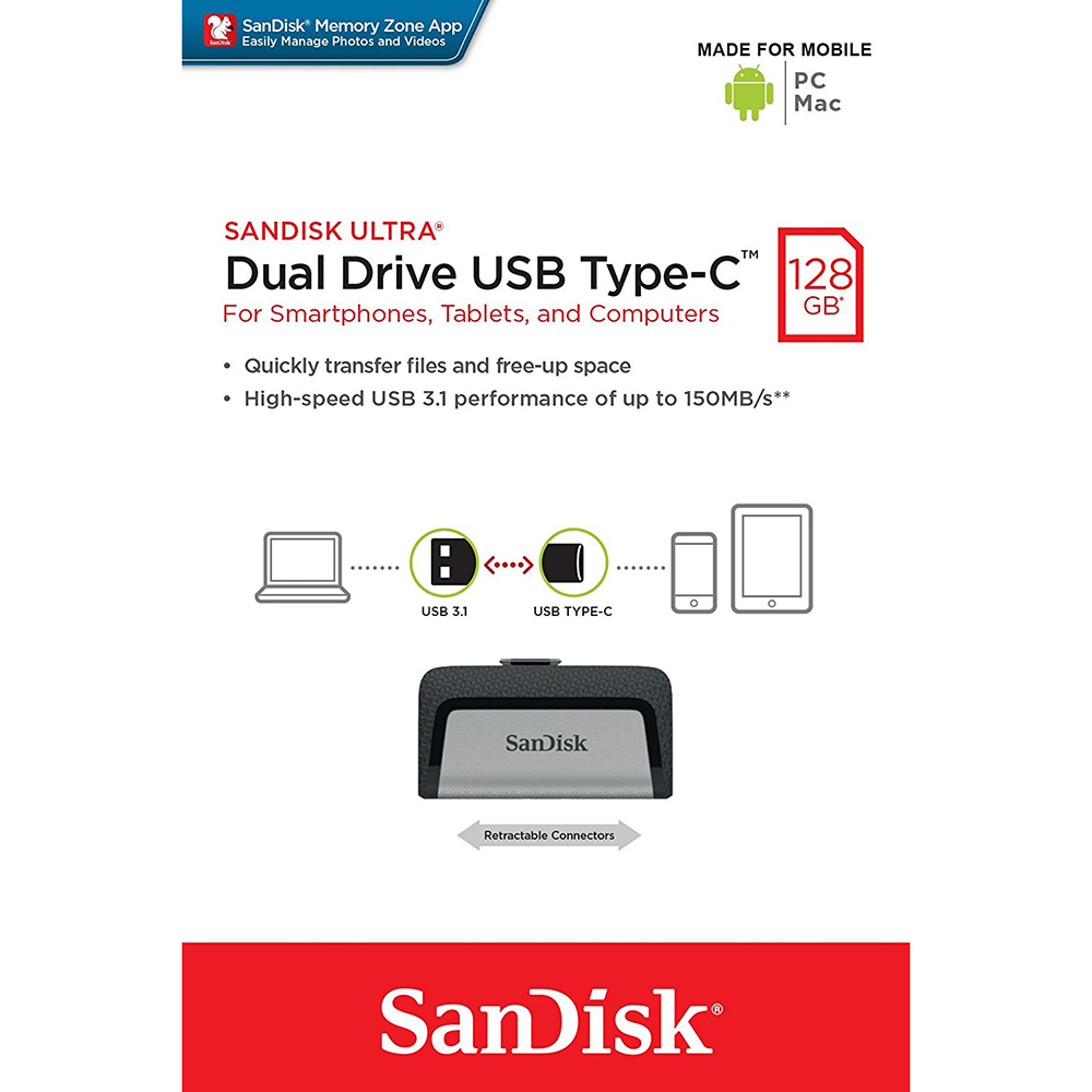 Флеш-драйв SANDISK Ultra Dual 128GB (SDDDC2-128G-G46) Объем памяти 128 Гб