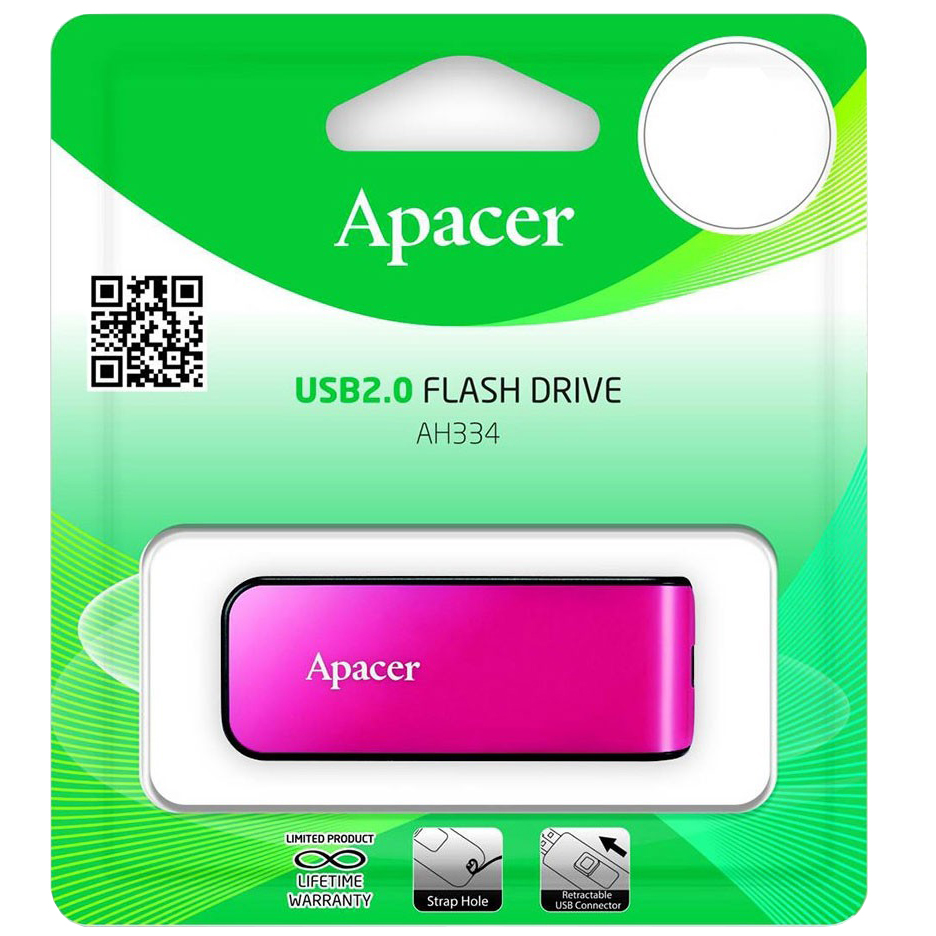 Флеш-драйв APACER AH334 16GB Pink (AP16GAH334P-1) Материал корпуса пластик