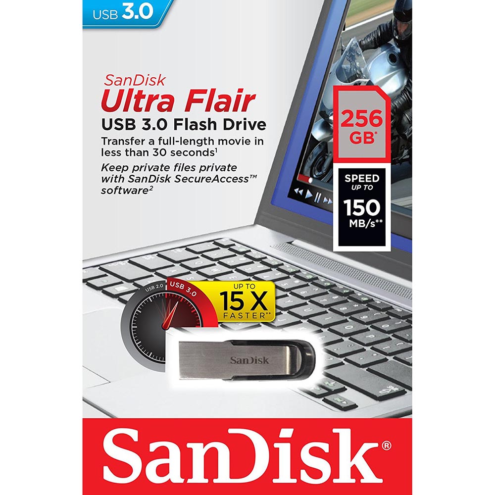 Флеш-драйв SANDISK Ultra Flair 256 Gb Black (SDCZ73-256G-G46) Об'єм пам'яті 256 Гб