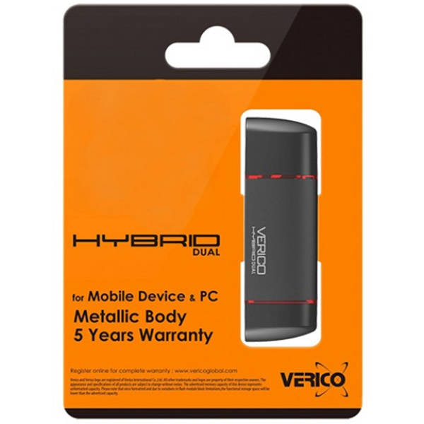 Флеш-драйв VERICO Hybrid Dual 16Gb (1UDOV-MKBKG3-NN) Материал корпуса металл