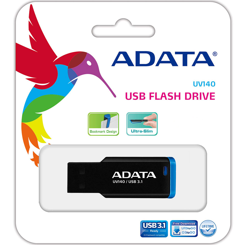 Флеш-драйв ADATA UV140 16GB Black/Blue (AUV140-16G-RBE) Интерфейс USB 3.1/3.2 Gen 1 Type-A