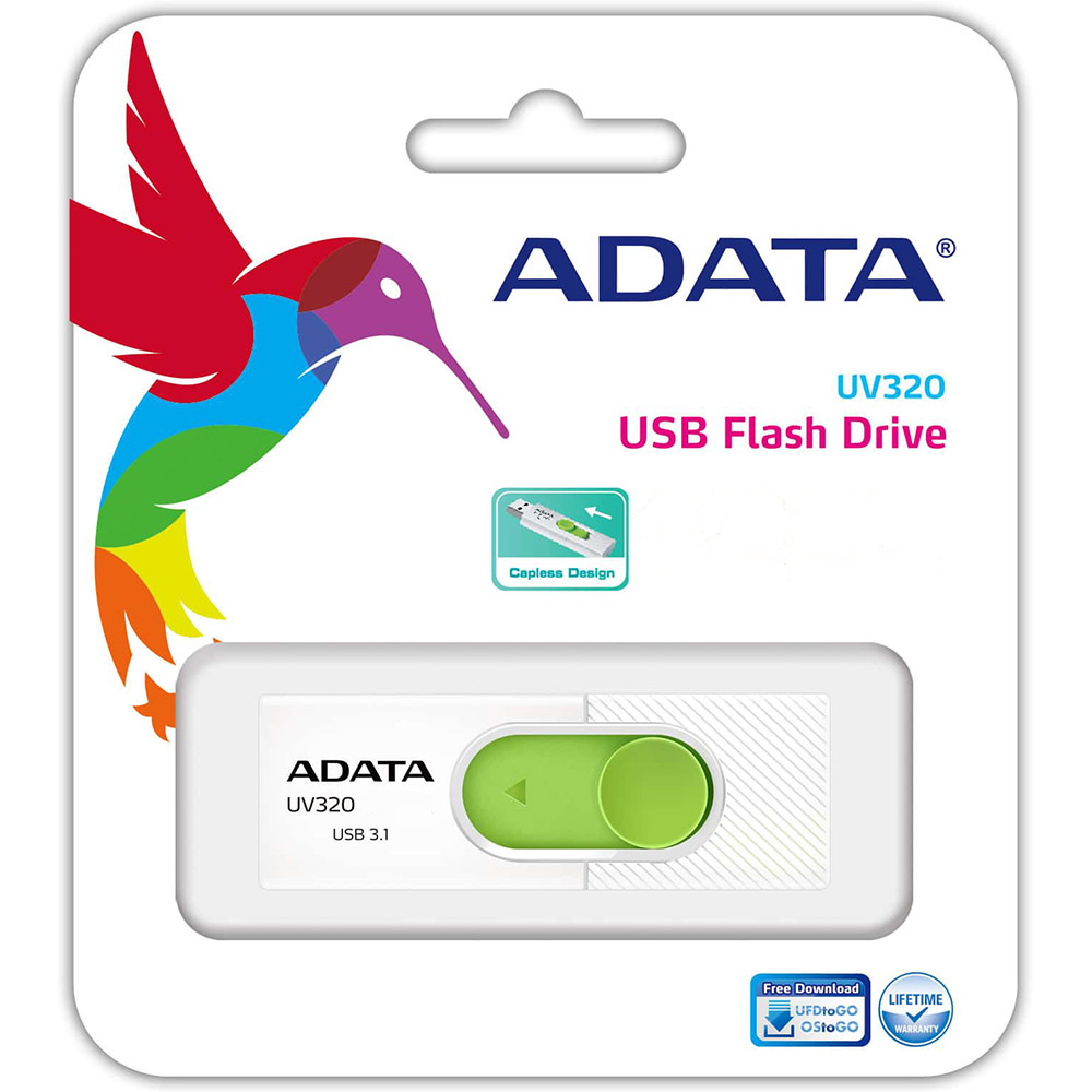 Флеш-драйв ADATA UV320 64GB White/Green (AUV320-64G-RWHGN) Матеріал корпуса пластик