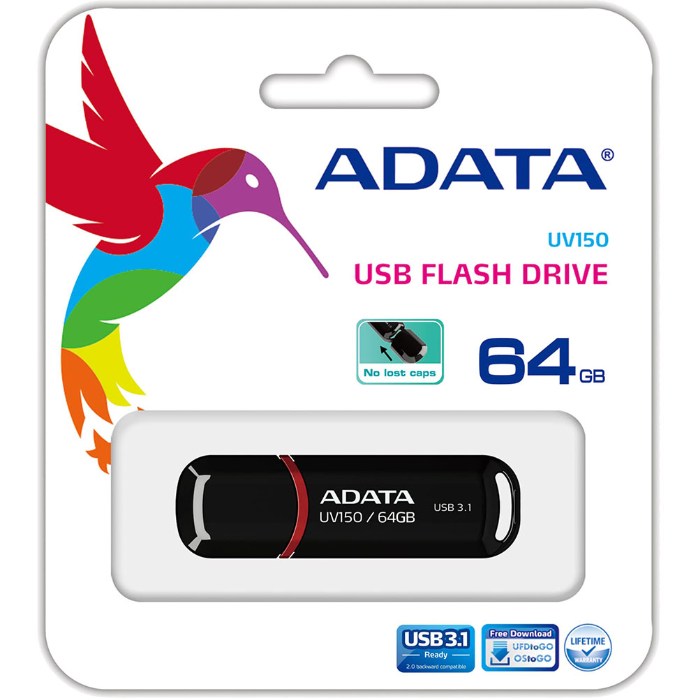 Флеш-драйв ADATA UV150 64GB Black (AUV150-64G-RBK) Конструкція знімний ковпачок