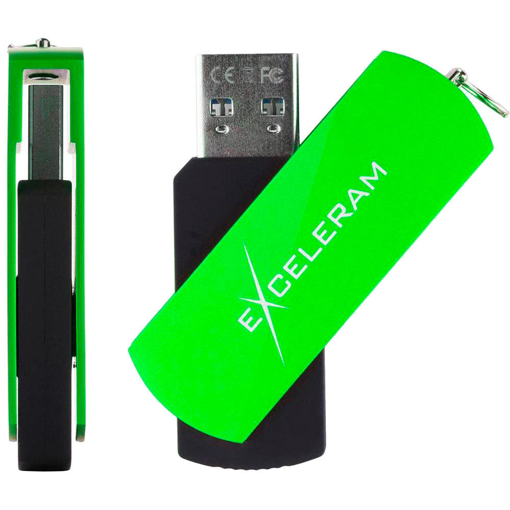 Флеш-драйв EXCELERAM 8GB P2 Series USB 2.0 Green/Black (EXP2U2GRB08) Конструкция поворотная