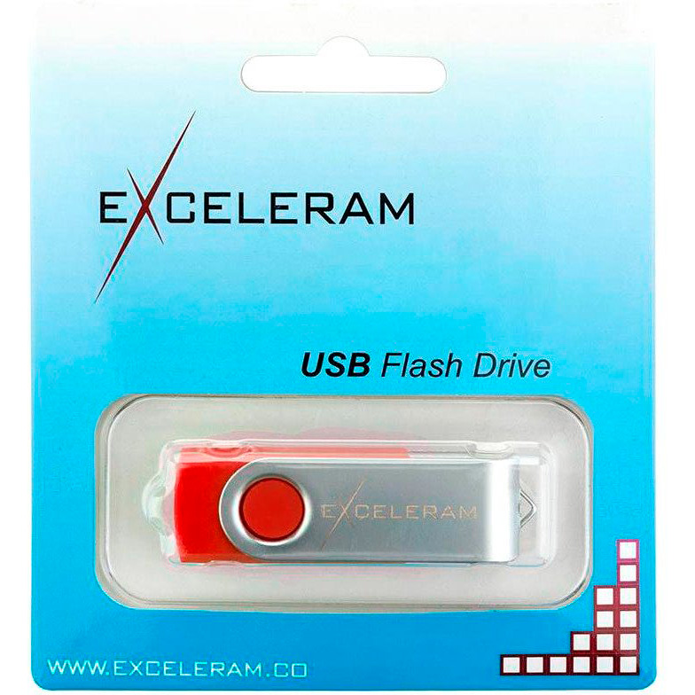 Флеш-драйв EXCELERAM 8GB P1 Series Silver/Red USB 2.0 (EXP1U2SIRE08) Конструкция поворотная