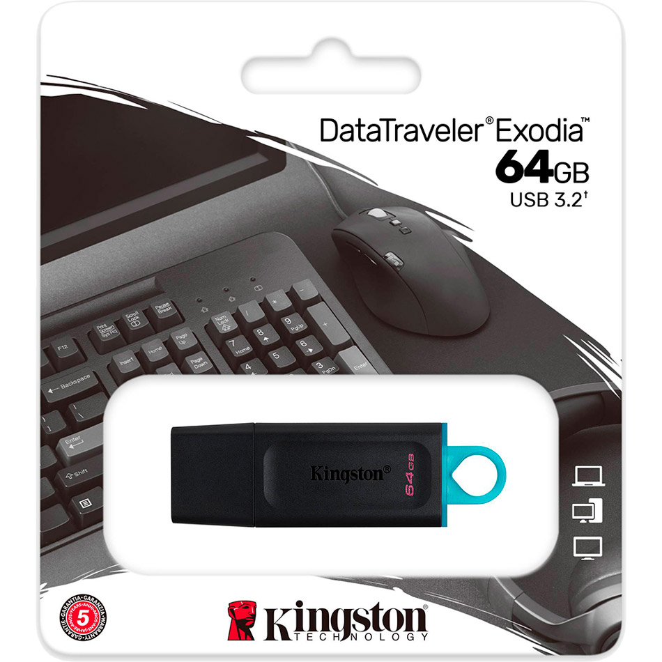 Флеш-драйв KINGSTON DT Exodia 64GB USB 3.2 Black/Teal (DTX/64GB) Матеріал корпуса пластик