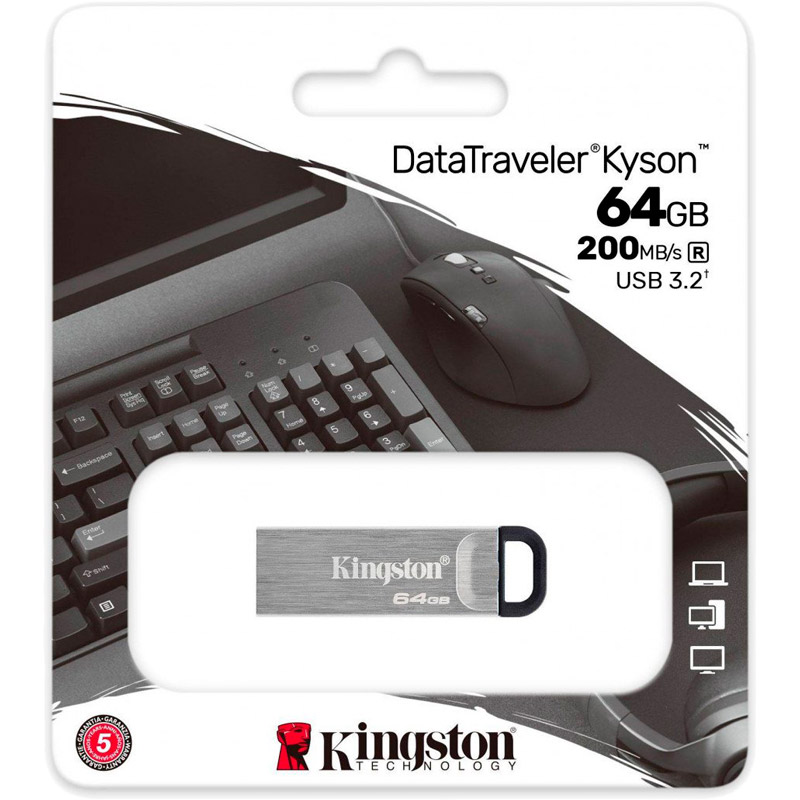 Флеш-драйв KINGSTON DT Kyson 64GB USB 3.2 Silver Black (DTKN/64GB) Матеріал корпуса метал