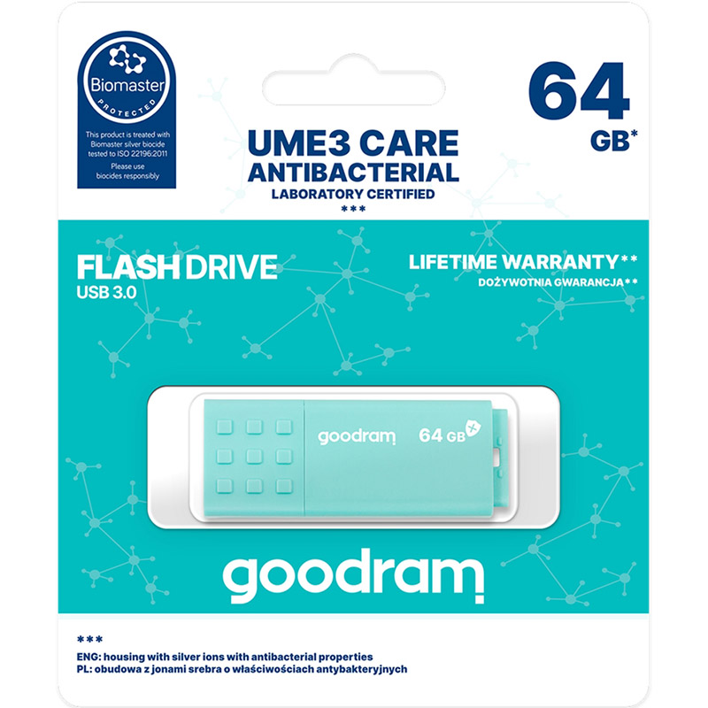 Фото Флеш-драйв Goodram UME3 Care 64GB USB 3.0 Green (UME3-0640CRR11)