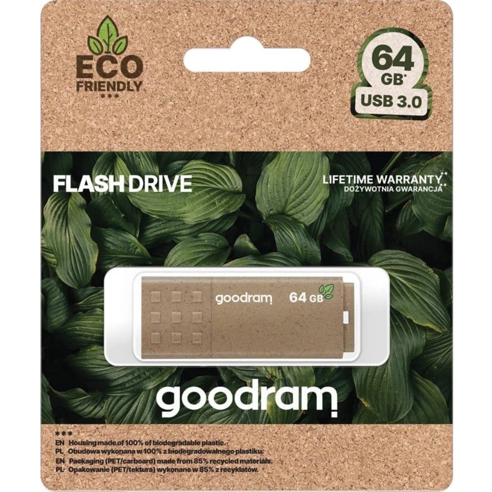 Флеш-драйв GOODRAM 64GB USB 3.0 Eco Friendly Retail (UME3-0640EFR11) Матеріал корпуса пластик