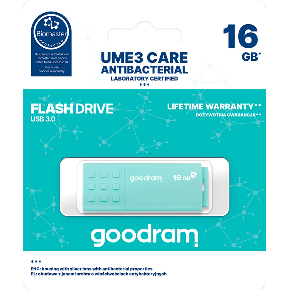 Зовнішній вигляд Флеш-драйв Goodram UME3 Care 16GB USB 3.0 Green (UME3-0160CRR11)