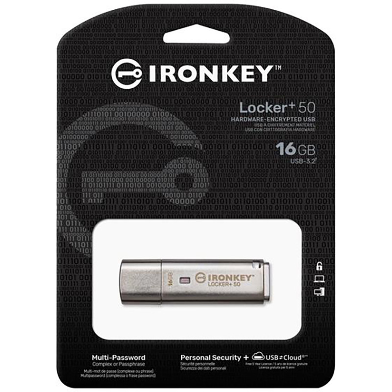 Флеш-драйв KINGSTON 16GB USB3.2 IronKey Locker+ 50 (IKLP50/16GB) Материал корпуса металл