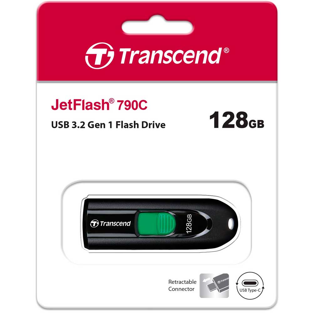 Флеш-драйв TRANSCEND 128GB USB 3.2 Type-C JetFlash 790C Чорний (TS128GJF790C) Матеріал корпуса пластик