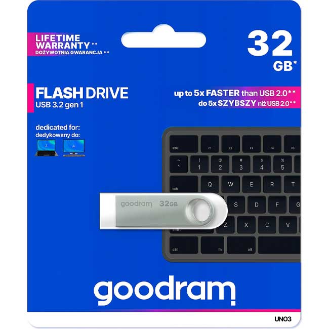 Флеш-драйв GOODRAM UNO3 32GB (UNO3-0320S0R11) Об'єм пам'яті 32 Гб