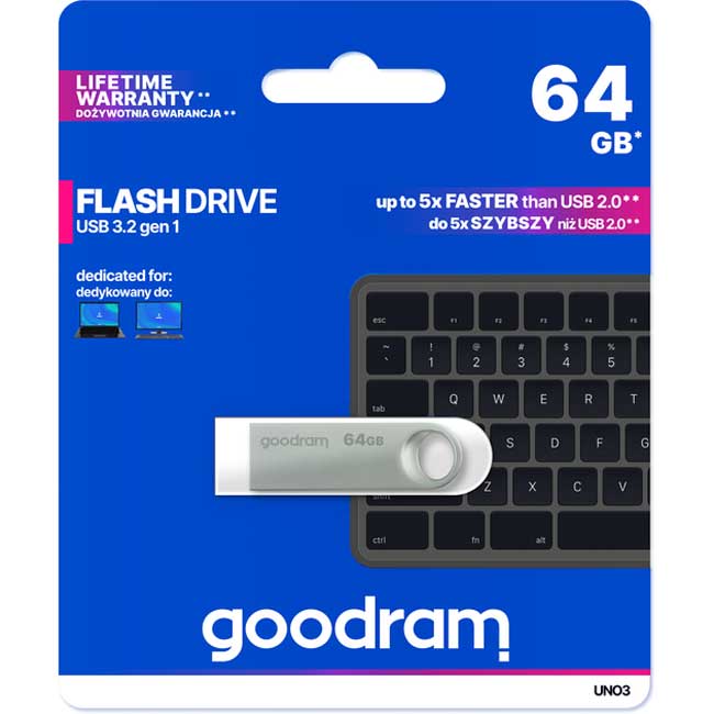 Флеш-драйв GOODRAM UNO3 64GB (UNO3-0640S0R11) Об'єм пам'яті 64 Гб