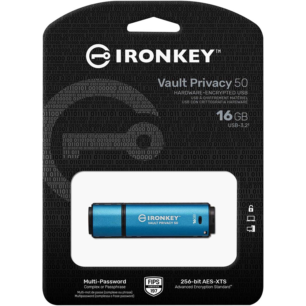 Флеш-драйв KINGSTON IronKey Vault Privacy 50 16GB Blue (IKVP50/16GB) Матеріал корпуса пластик