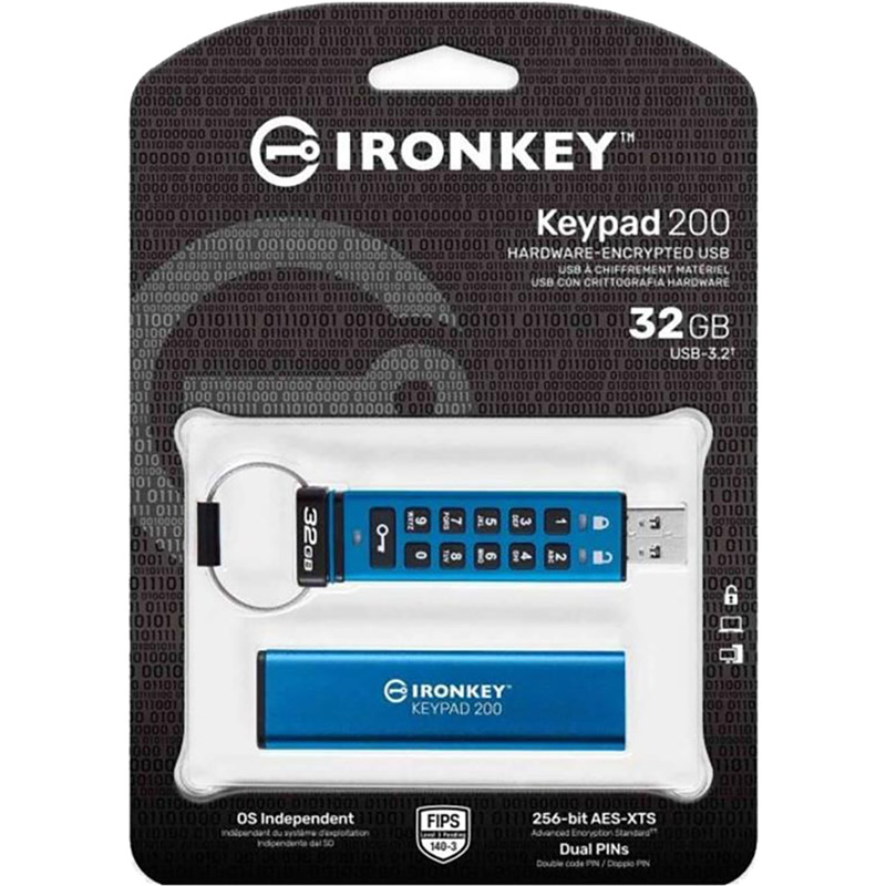 Флеш-драйв KINGSTON IronKey Keypad 200 32GB Blue (IKKP200/32GB) Материал корпуса металл