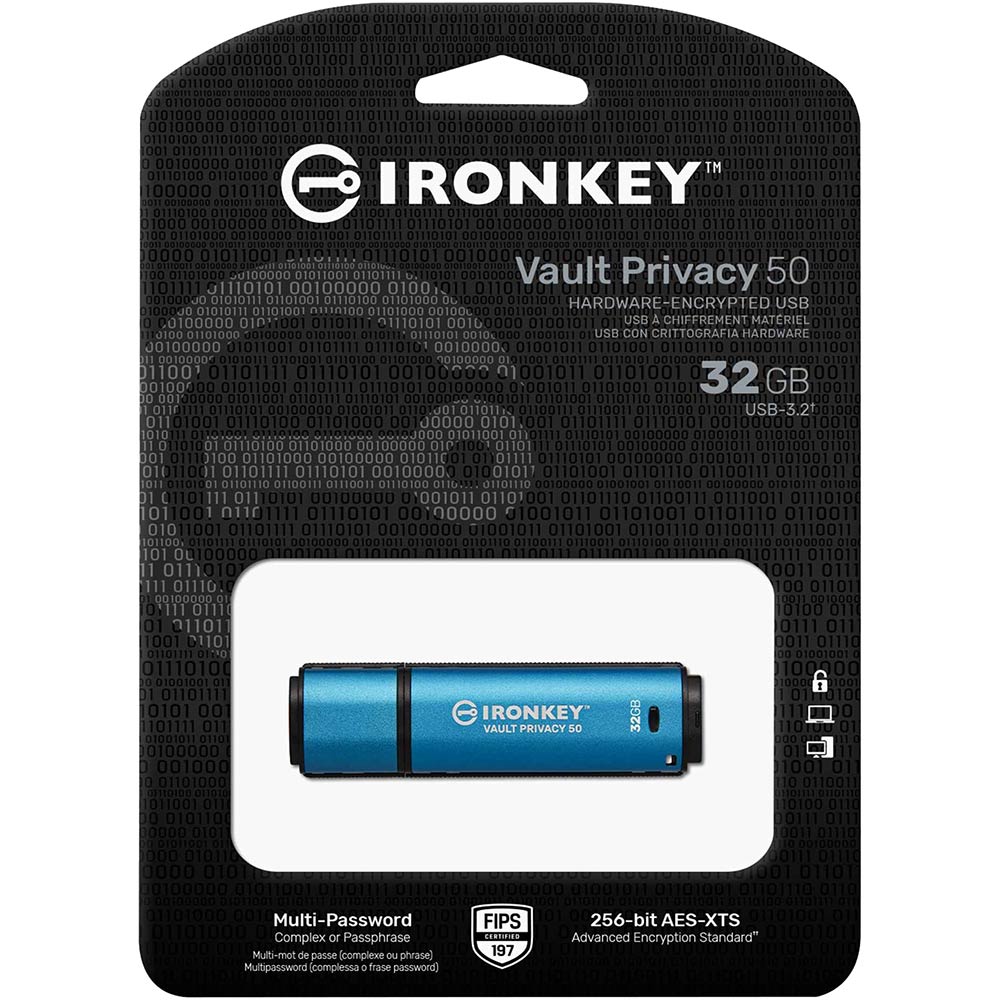 Флеш-драйв KINGSTON IronKey Vault Privacy 50 32GB Blue (IKVP50/32GB) Материал корпуса пластик