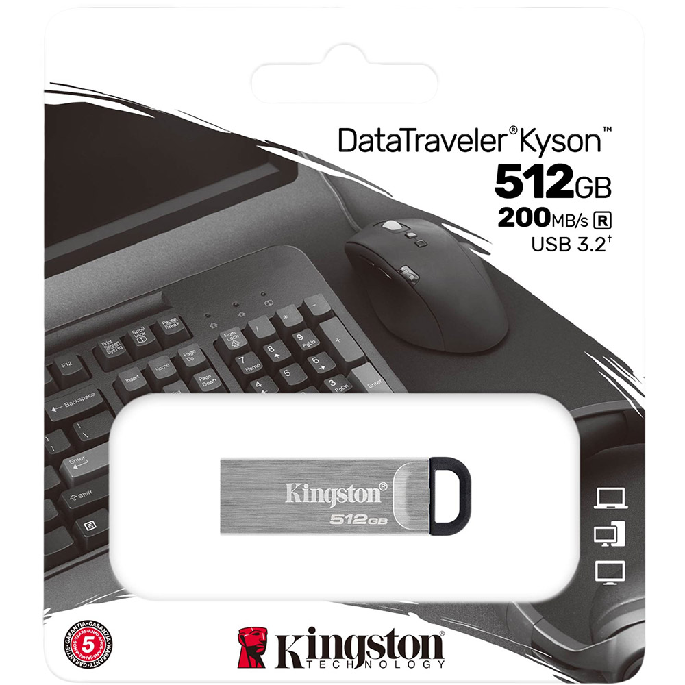 Флеш-драйв KINGSTON DataTraveler Kyson 512GB Silver/Black (DTKN/512GB) Матеріал корпуса пластик