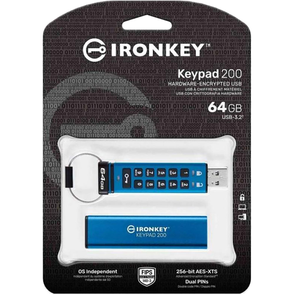 Флеш-драйв KINGSTON IronKey Keypad 200 64GB Blue (IKKP200/64GB) Матеріал корпуса метал