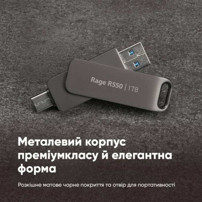 Внешний вид Флеш-драйв Patriot Rage R550 Type-C / USB 3.2 Gen 1 64GB Black (PE64GR550DSAD)