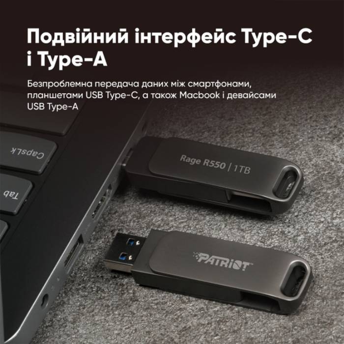 Замовити Флеш-драйв Patriot Rage R550 Type-C/USB 3.2 Gen 1 64GB Black (PE64GR550DSAD)